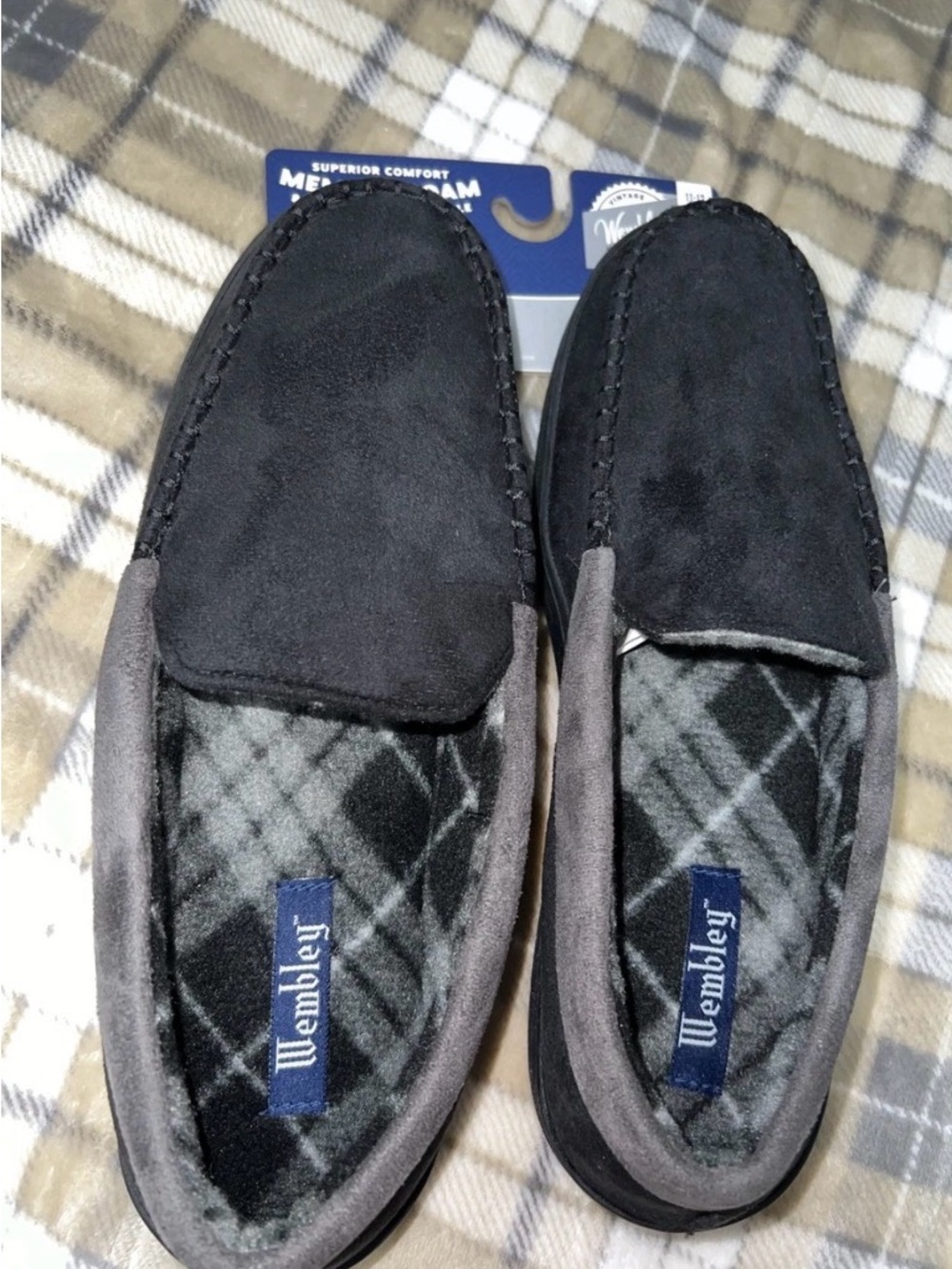 NEW Wembley XL(11-12) Men’s Black Suede Slip-On Slipper’s memory foam